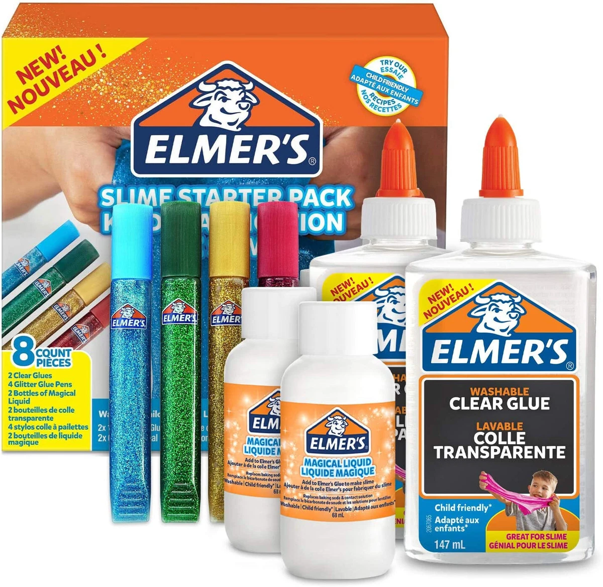 Elmer's Glue Slime Starter Kit with Clear PVA glue, Glitter Glue Pens  Activator