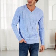 Club Room Mens Drop Needle V Neck Cotton Sweater Blue Yonder Size XXL NWT