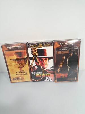 Lot Of 3 Sealed Clint Eastwood VHS Tapes Pale Rider Hang Em High Unforgiven