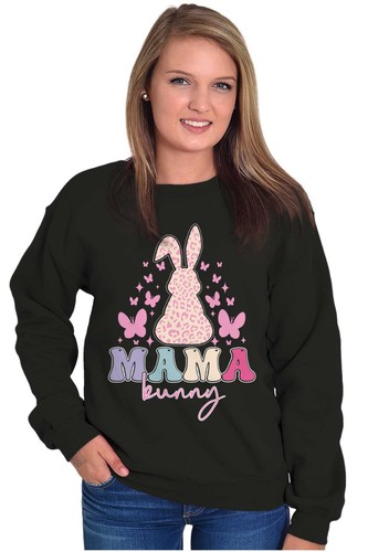 Cute Spring Easter Mama Bunny Butterflies Womens Crewneck Sweatshirt Pullover - Picture 3 of 7