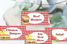 6 BBQ Picnic Personalised Food Labels or Table Place Name Cards