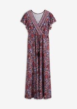 bedrucktes Maxikleid Gr. 36/38 Blau Rost Sommer-Kleid Kurzarm Casual-Dress Neu