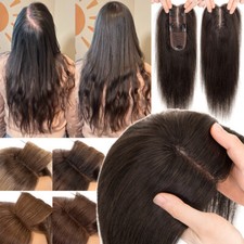 100 Real Human Hair Clip in Hairpiece Topper Top Toupee for Women Thinning Hair