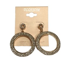 Glamorous Gold Tone Rhinestone Dangle Hoop Earrings Fashion Chic Blossom A 40