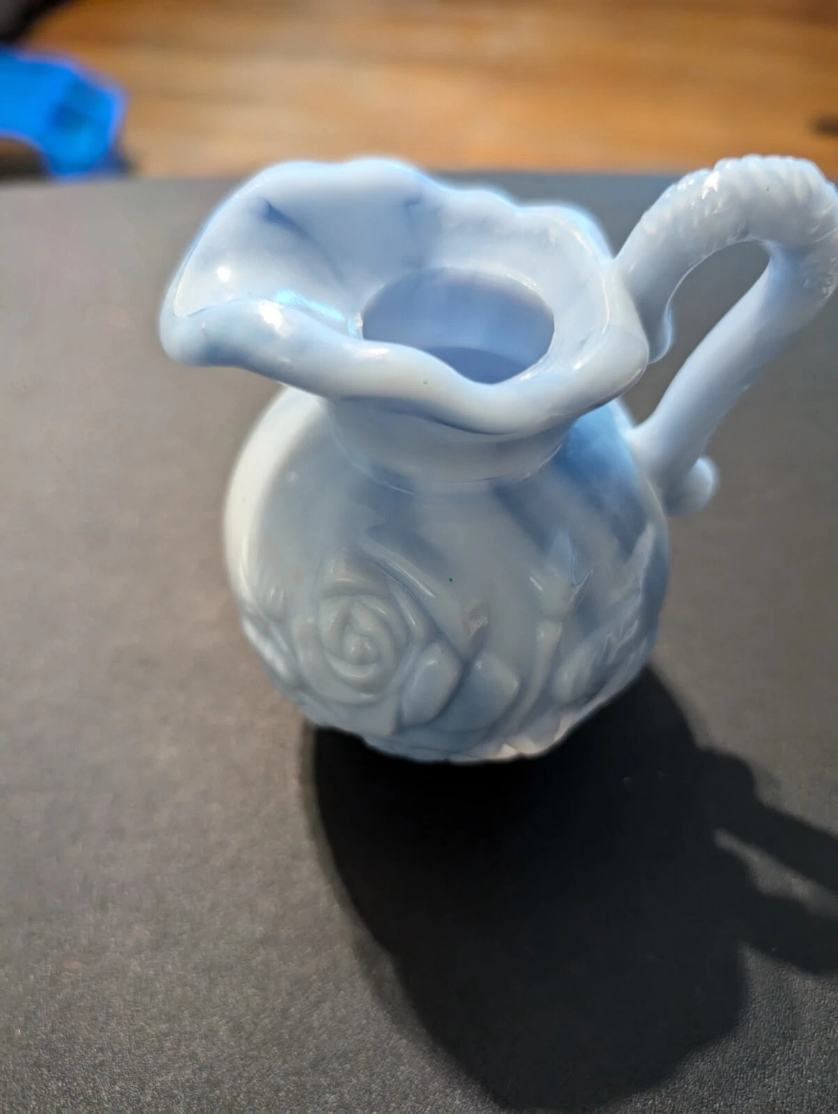 Vintage Avon May 1978 Blue Milk Glass Pitcher