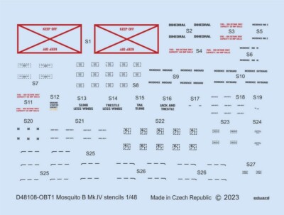 Eduard 1/48 de Havilland Mosquito B Mk.IV Stencils Decals for Tamiya/Revell