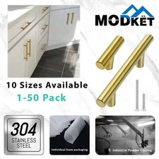 Brushed Gold 304 Grade Stainless Steel Kitchen Cabinet Handles Pull Knobs Drawer