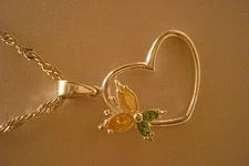 OPEN HEART BUTTERFLY STERLING SILVER PENDANT TWISTED SINGAPORE NECKLACE 18"L