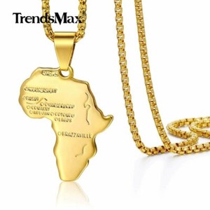 Authentic Yellow Gold Plated Africa Continent Map Pendant Necklace Box Chain Jewelry HOT