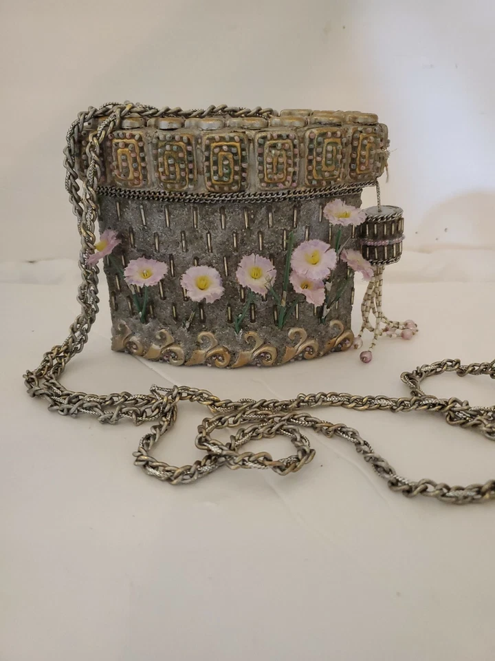 Mary Francis~Beaded Box Purse~Chain Strap Handmade