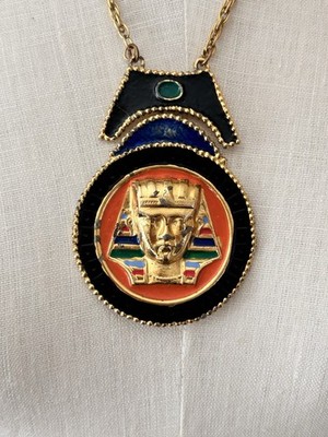 Vintage  Egyptian Revival King Tut MUMMY MASK Pendant necklace Large