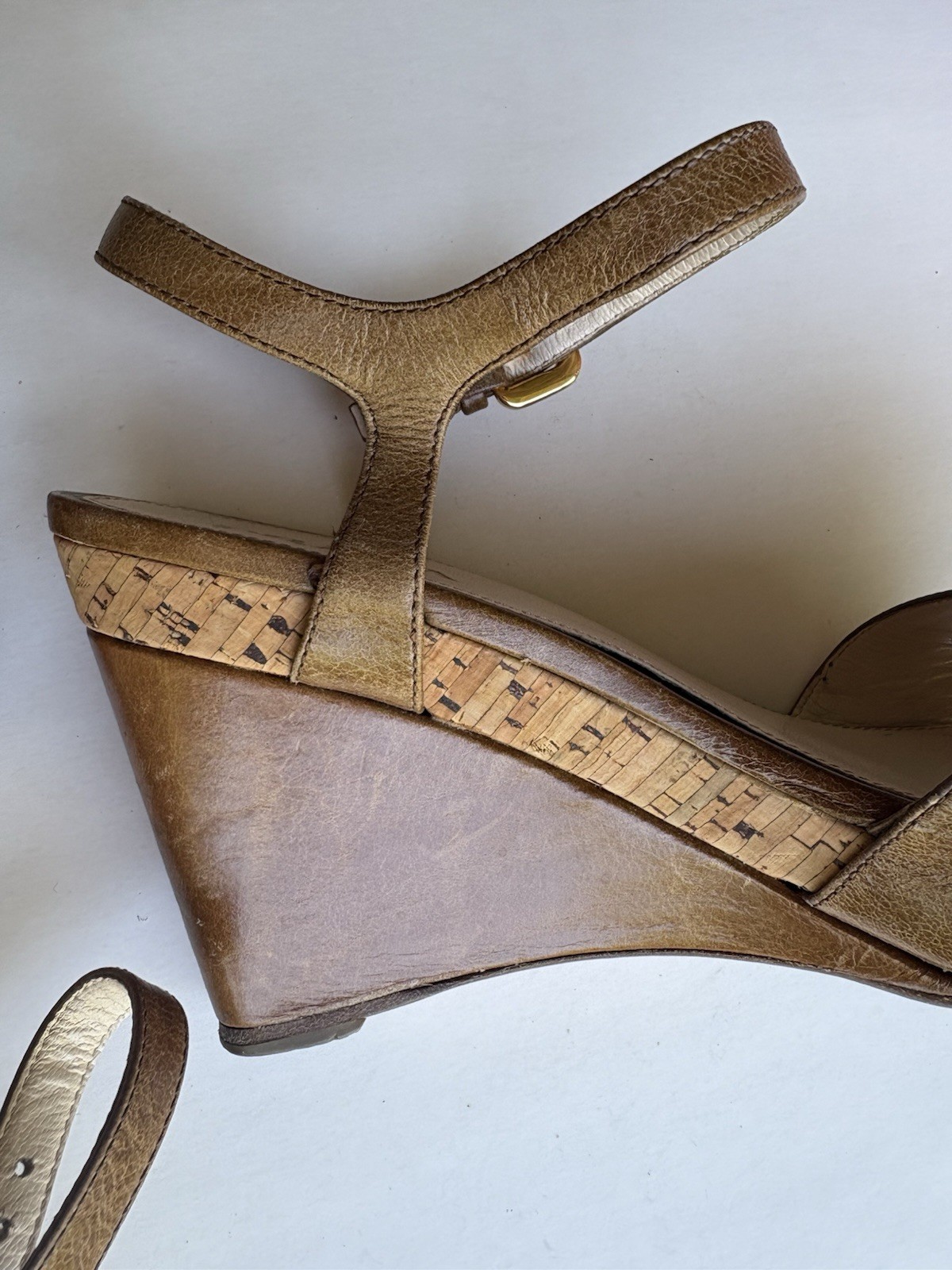 Prada Wedge Sandals Open Toe Ankle Strap Brown Leather Sz EUR 38 thumbnail 6