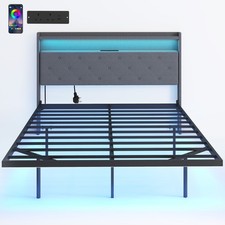 HOMCOM Floating Bed Frame with RGB Lights, Upholstered Double Size Bed, Grey