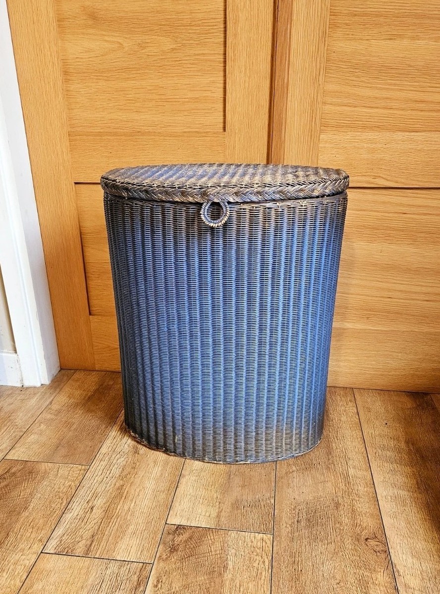 Vintage Original Lloyd Loom Laundry/Linen Basket Blue And Bronze