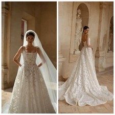 Elegante White Lace Wedding Dresses Spaghetti Straps Sleeveless Bridal Gowns