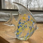 Vintage Hand Blown Art Glass Tropical Fish Paperweight - Murano Style Yellow & B