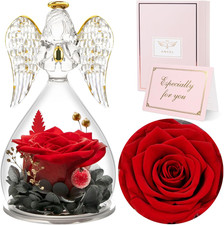 Gifts for Mom Birthday Gifts for Women Real Roses in Glass Angel Figurine