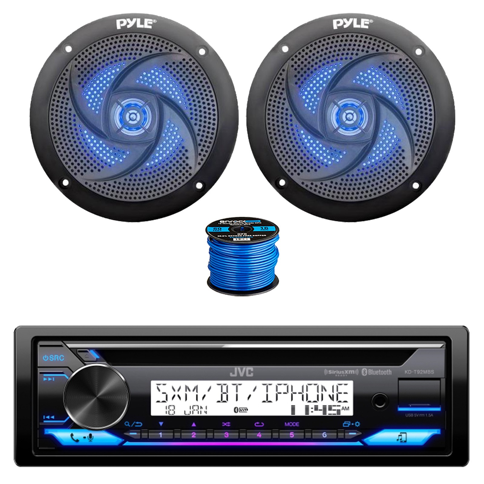Receiver, 2x 6.5" 240w Led Speakers (black) W/ Wire