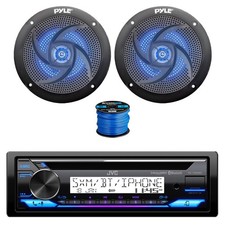 JVC Marine BT CD Stereo Receiver, 2x 6.5" 240W LED Speakers Black w/ Wire