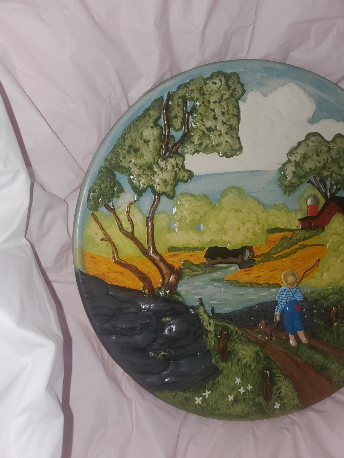 Vintage Boy and a Dog 3D Wall Art Plate By BJU 1980 USA 1972 Byron Molds 