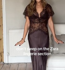 Zara Brown Satin And Lace Combination Dress - Size XS