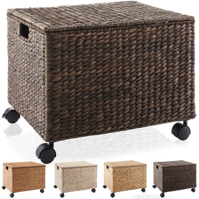 Rolling Filing Cabinet Cart Hyacinth Seagrass Wicker File Storage Box for Office