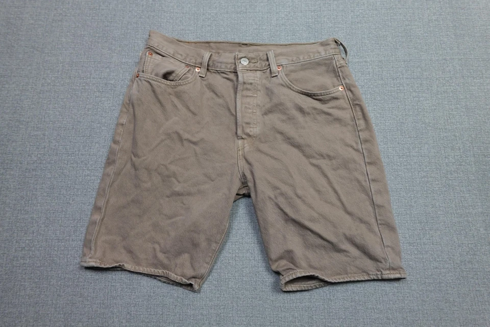 Pantalones Cortos Levi's 501 Para Hombre 31 Caqui Marrón Denim Botón Mosca 5 Bolsillos Dobladillo Crudo Chino Foto 3 de 4