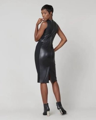 chinese dress ladies Women's Something to Behold Black Faux Leather Short Sleeve Belted Midi Dress | Size: S