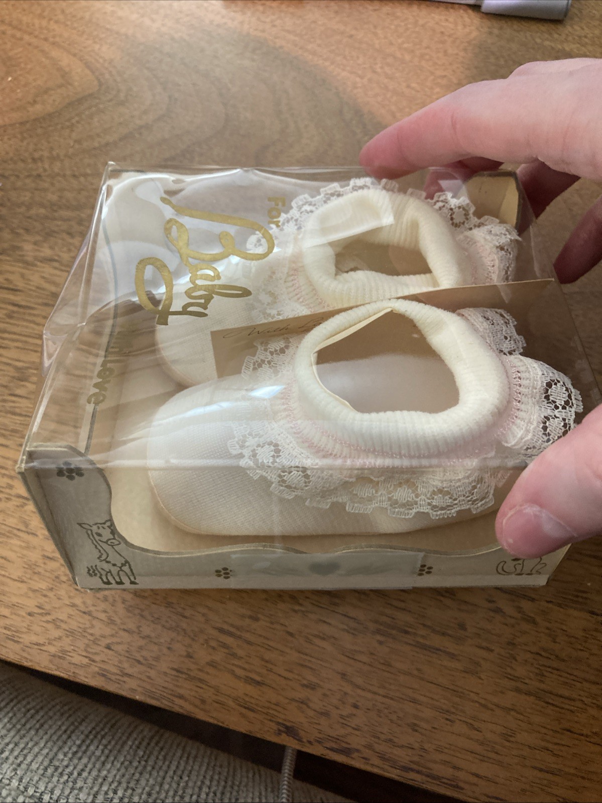 Vintage New Old Stock Baby Shoes Ivory And Pink Size One For Baby With Love