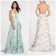 NWT Alyce Paris Honeydew Blue Green Floral Chiffon Gown 348 Size 6