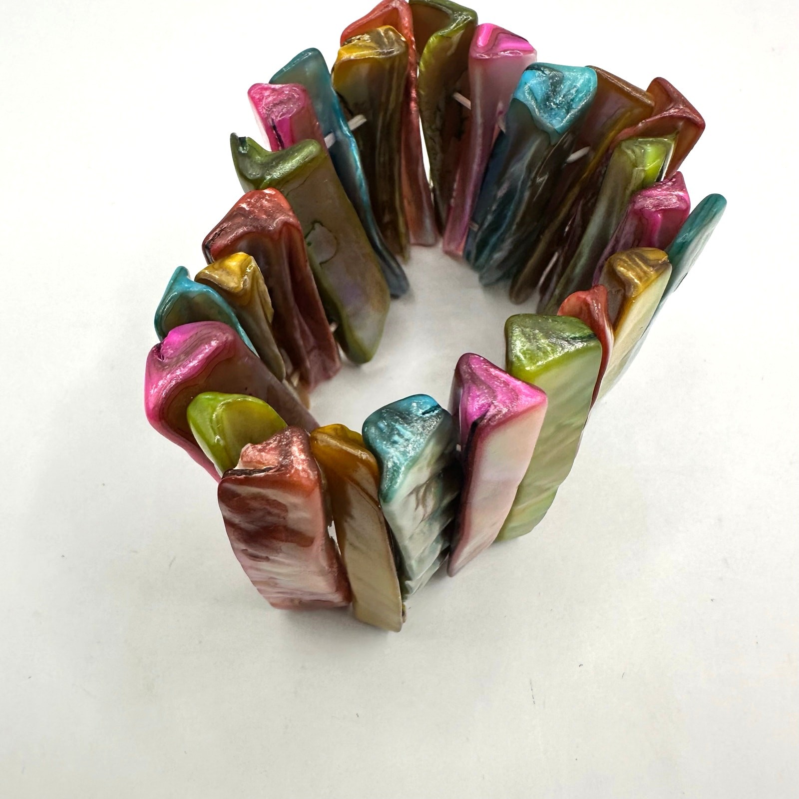 Rainbow Abalone Shell Stretch Bracelet Summer Ret… - image 7