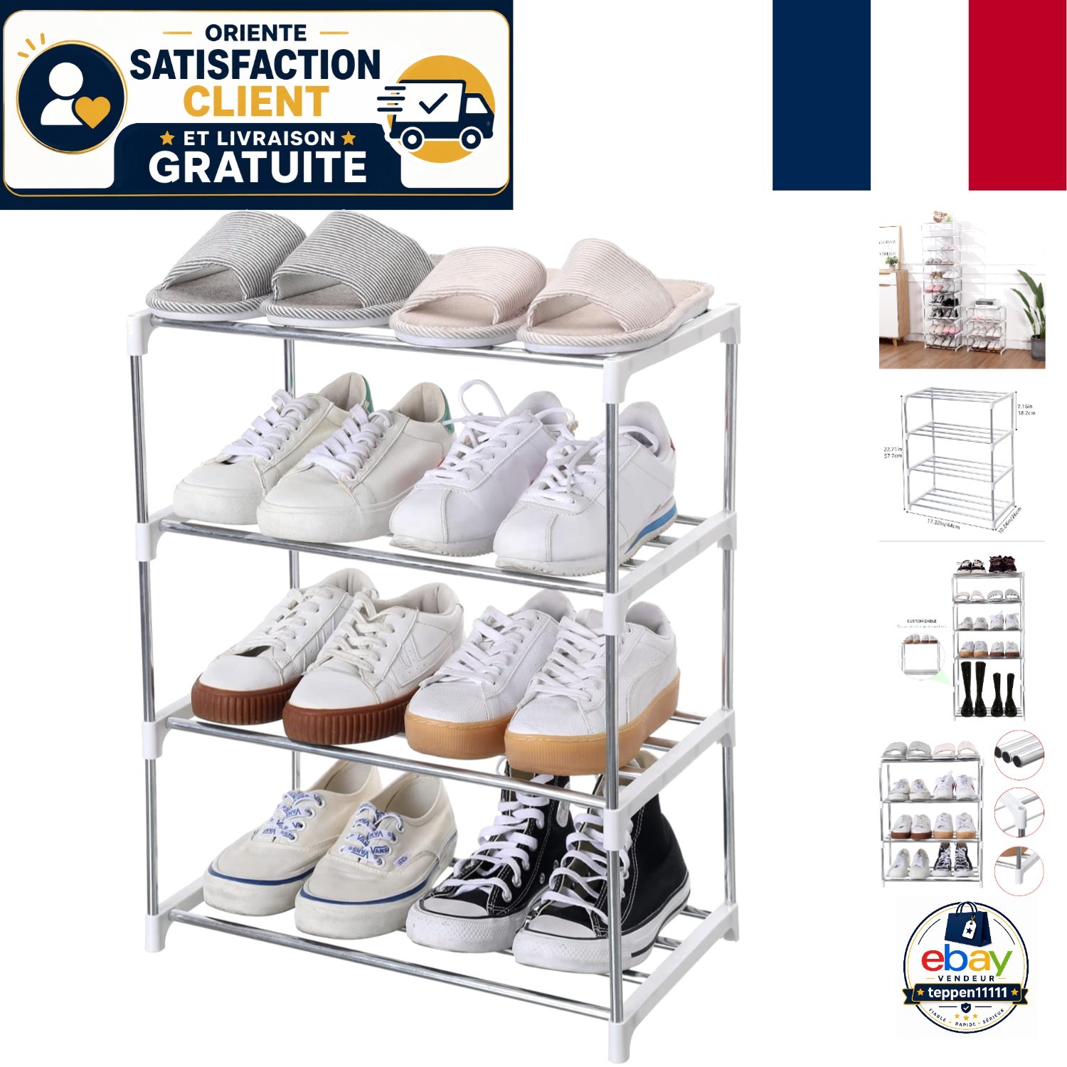 Jucaifu Étagère à Chaussures 4 Niveaux en Métal Noir pour Entrée Modulaire