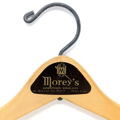 Vtg MOREY'S & Raymond's - SIOUX CITY, IOWA Wood Wooden Advertising Hanger | RARE