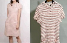 Chanel Crochet Knit Pink Dress fits M/L (US 8 - 10)  35.5'' length Cotton/polyam