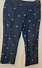 Lilly Pulitzer Vintage 90s Bee Embroidered Cropped Chambray Navy Blue Pants Sz 8