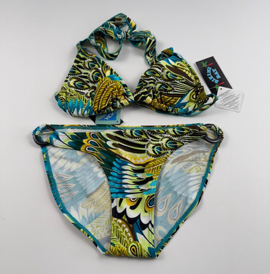 Bikini Bay Triangle Bikini Top &Ring Side Bottom Set  Multicolor  Size 12 NWT