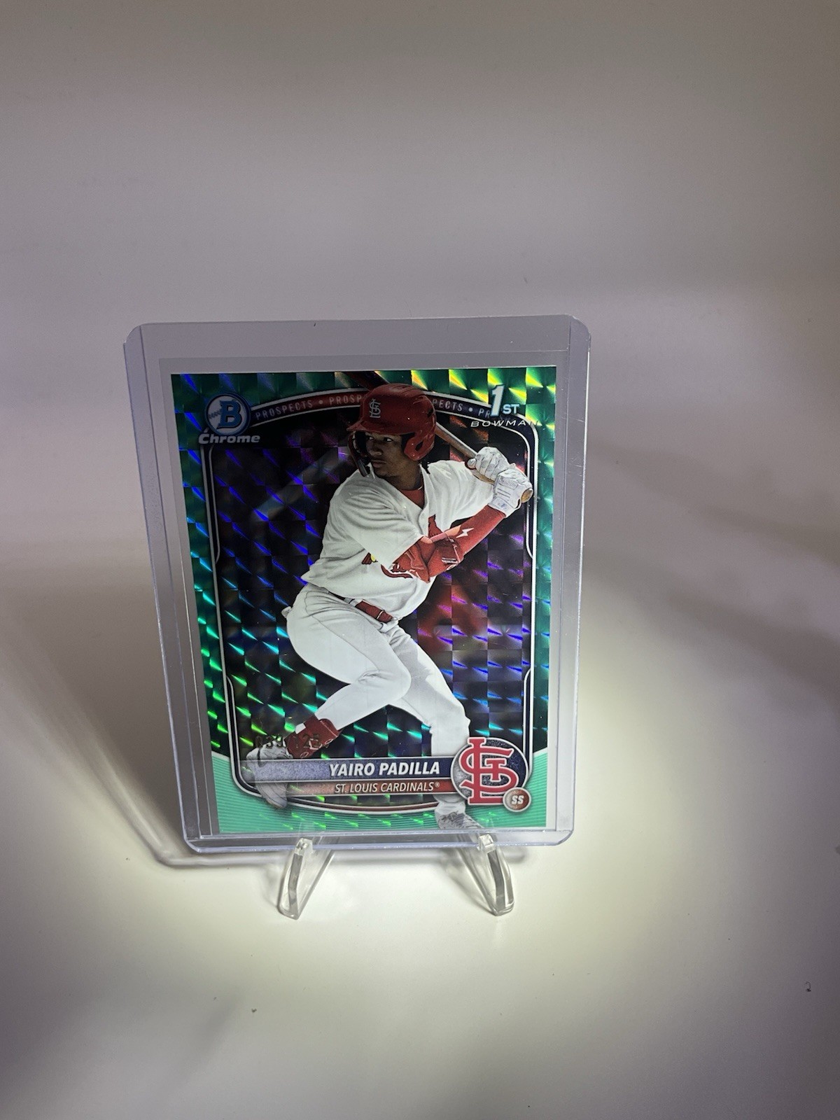 Yairo Padilla 2025 1st Bowman Chrome Aqua Geometric 39/125 Cardinals Prospect