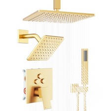Gold Shower Faucet Set, Brushed Gold Shower System, 10'' Ceiling Shower Head ...