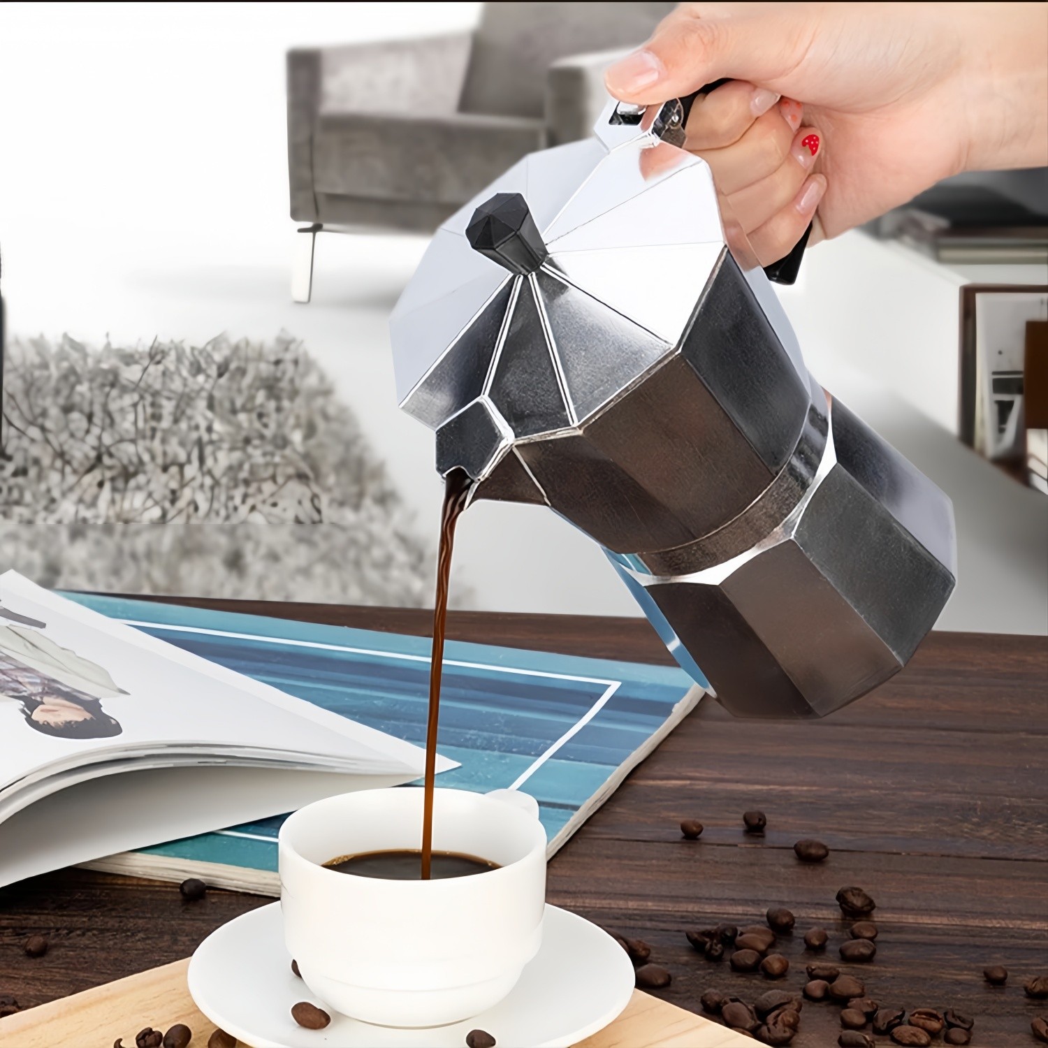 Italian Moka Pot Espresso Maker, Aluminum Mocha Pot for Home Brewing & Camping