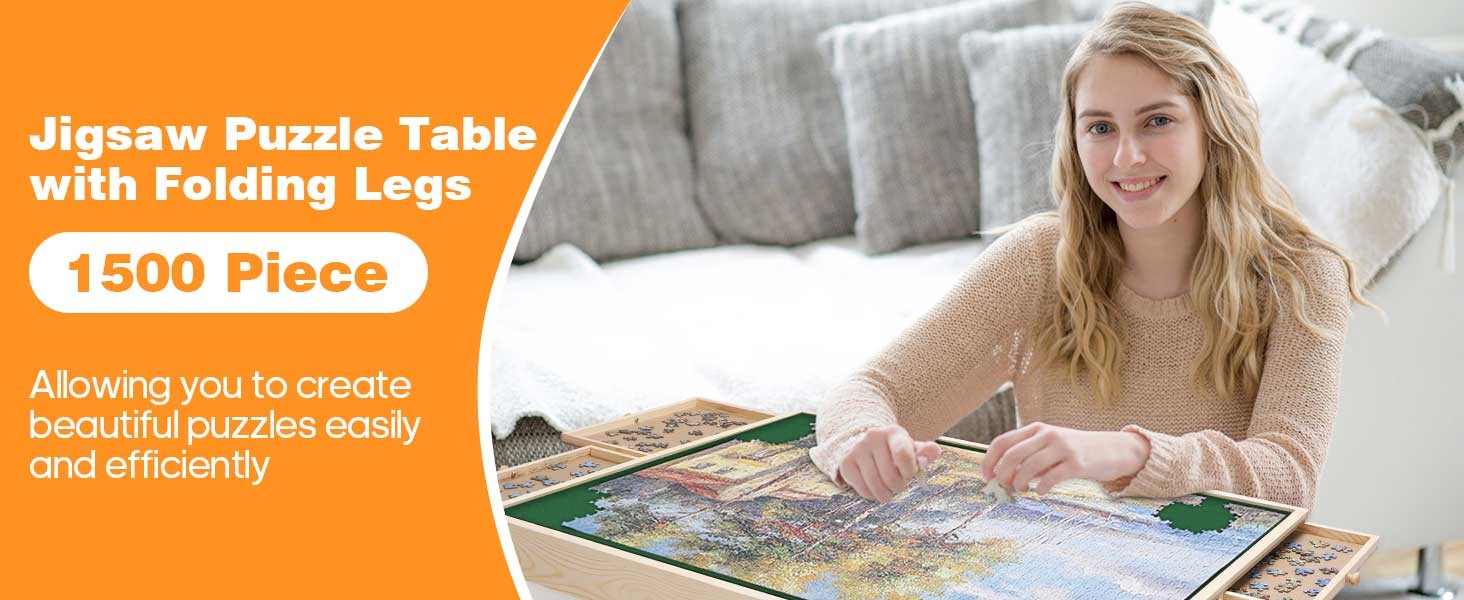 Jigsaw Puzzle Table 4 Drawers Folding Legs Round Corner Portable Puzzle Tab BTM