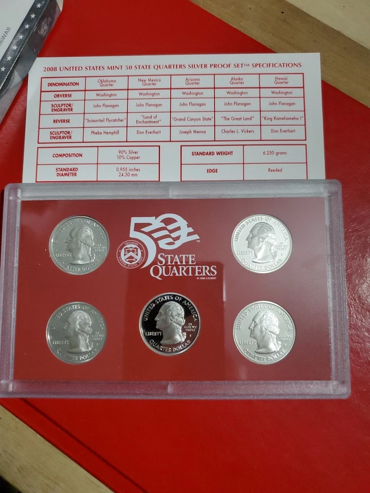 2008 S .90 Silver 50 State Quarters 5 Coin Set Original Packagingwith COA Hawaii - Image 3 of 4