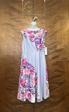 London Times Asymmetrical Waist Fit & Flare Dress Womens 12 Blue Floral Wedding