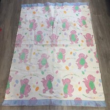 Vintage Barney Baby Blanket 59 X 42 Polyester Blend Satin Trim Lyrics 1990's
