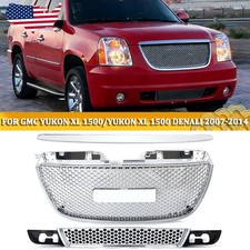 For 2007-2014 Gmc Yukon Chrome Upper Lower Front Grill Grille Hood Molding Set
