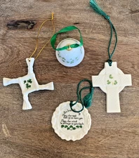 Lot of 4 Donegal Belleek Royal Tara Liffey Porcelain Christmas Ornaments Ireland