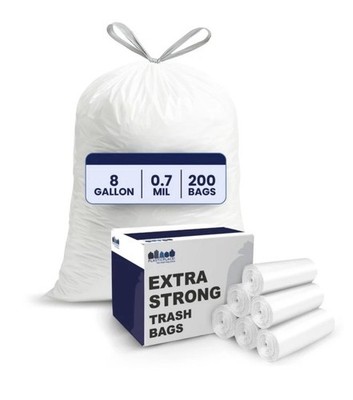 Plasticplace 8 gal White Trash Bags Leak-Proof Tear-Resistant 200 ct 22x22