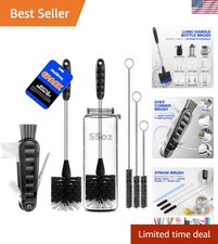 6 Pack Bottle Brush Set 14" Stainless Steel Handle  3 Straw  3-in-1 Cleaner