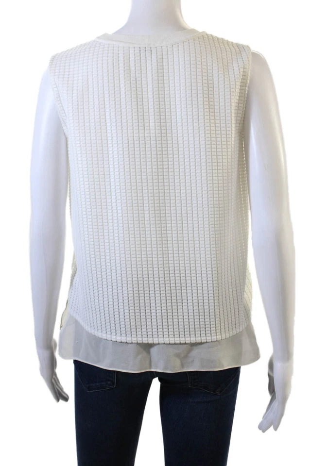 Vince 女式几何无袖圆领基本背心白色聚酯纤维 S 码 — 第 3/4 张图片