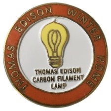 Vintage Thomas Edison Winter Home Carbon Filament Lamp Travel Souvenir Pin Vintage Thomas Edison Winter Home Carbon Filament Lamp Travel Souvenir Pin