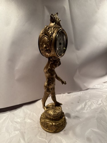 Antique Art Nouveau Figural Statue Desk Clock By Jennings Brothers - Picture 7 of 9